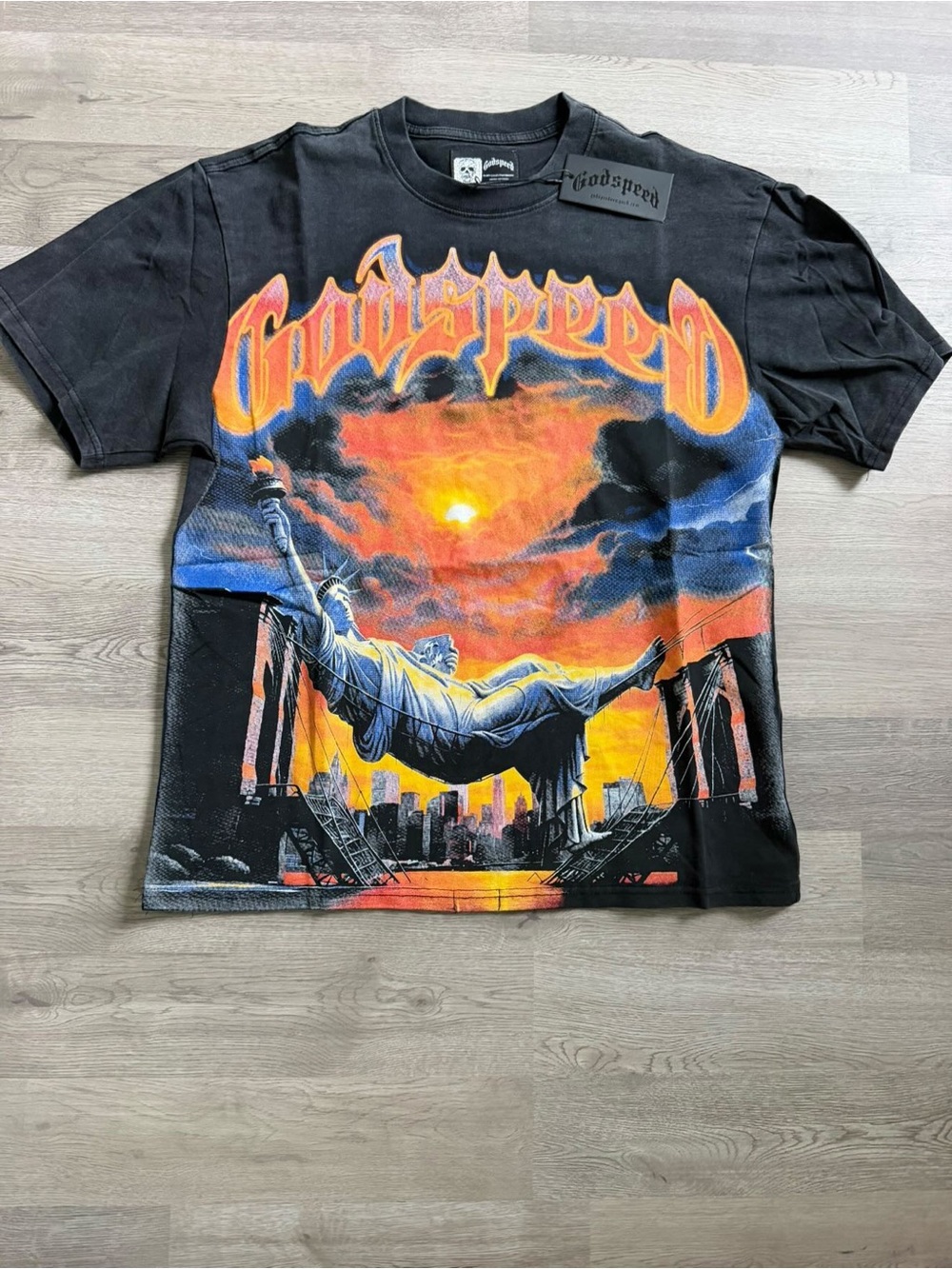 Godspeed Black Short Sleeve Graphic Tee with Sunset Print